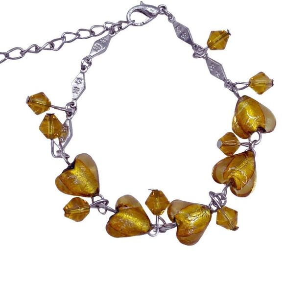 No Brand Jewelry - Heart shaped Italian glass beads  chain link bracelet